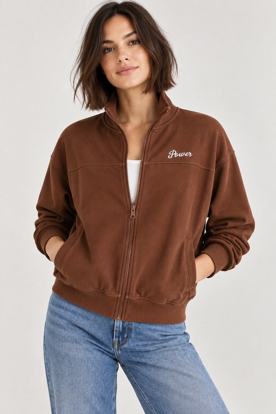 Urban Revivo Power Full Zip Sweatshirt Jacket Brown Size 2 Cropped